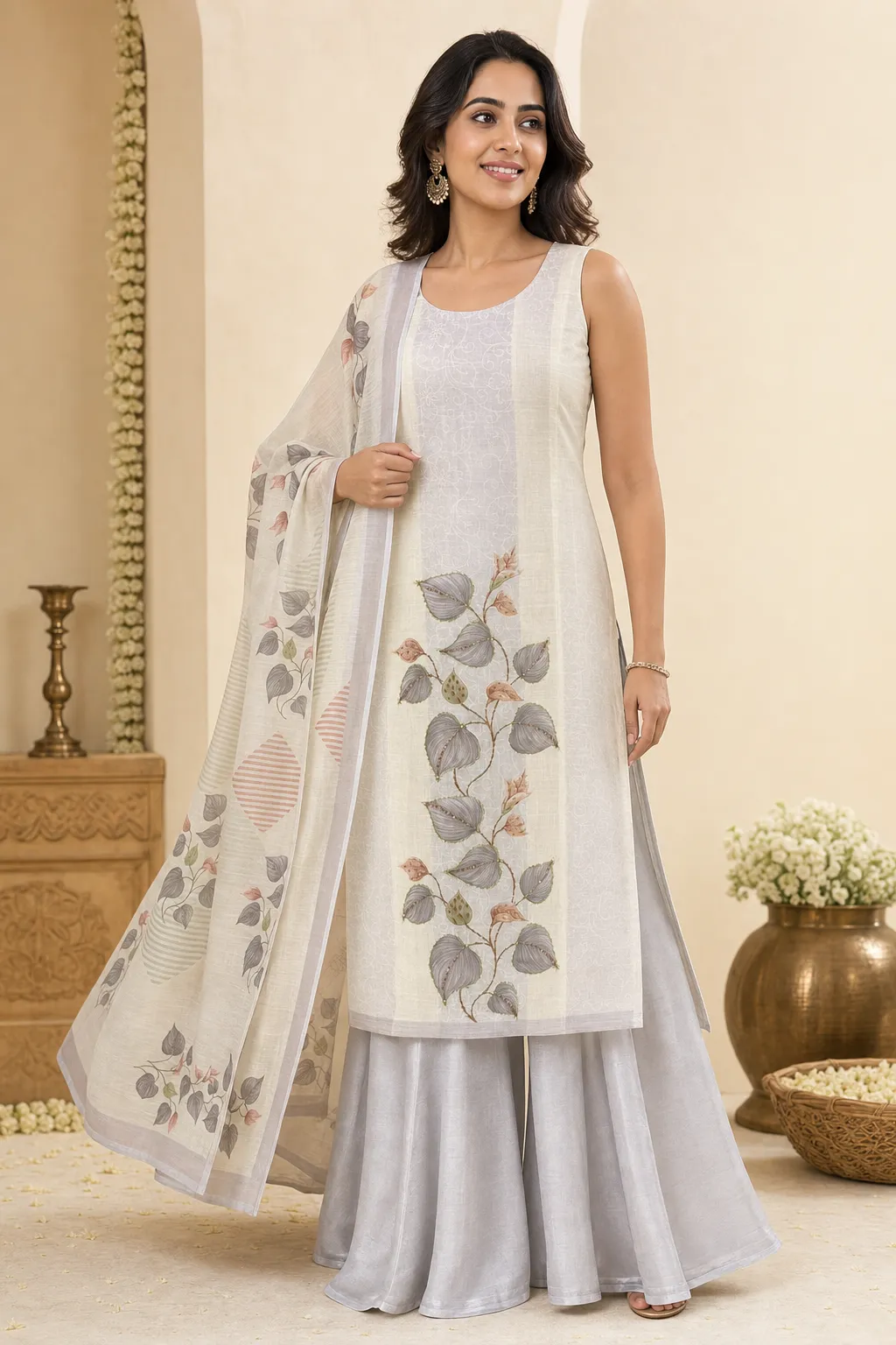 Bel Brume — Round neck · Long kurta · Sleeveless · Open palazzo