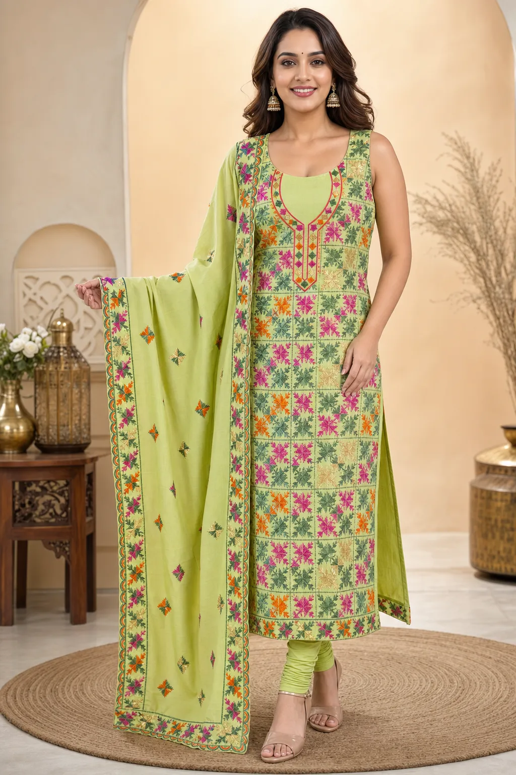 Bagh Meadow — Round neck · Long kurta · Sleeveless · Churidar